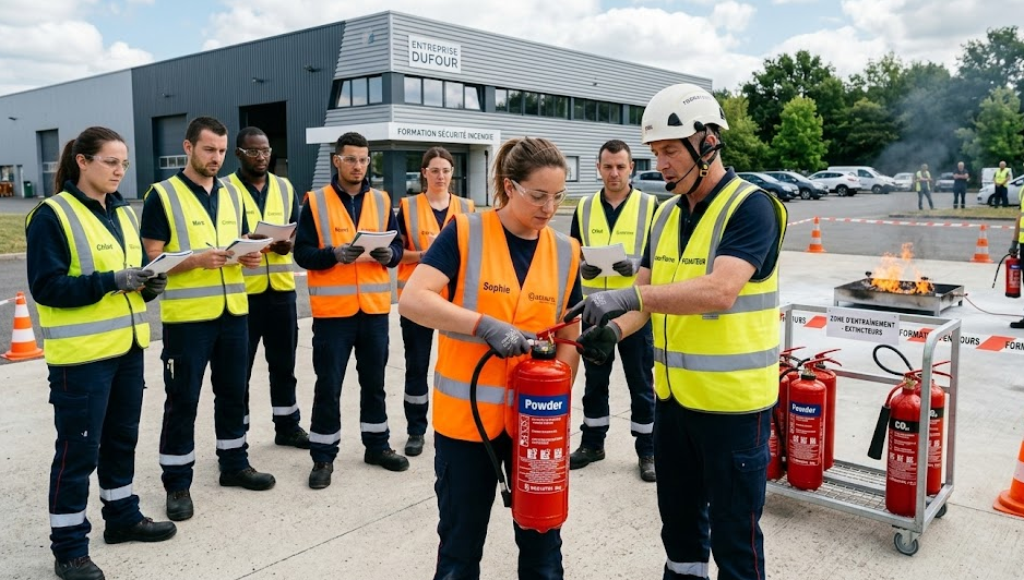 Formation incendie manipulation extincteurs à Juvignac